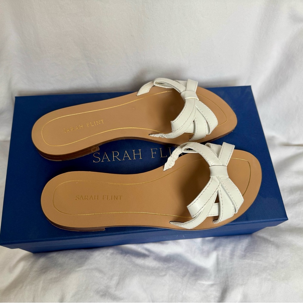 Sarah Flint White Leather Knot Slide Sandals